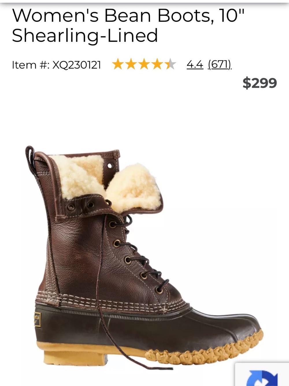 L. L. Bean Brown Leather 10" Shearling-Lined Boots